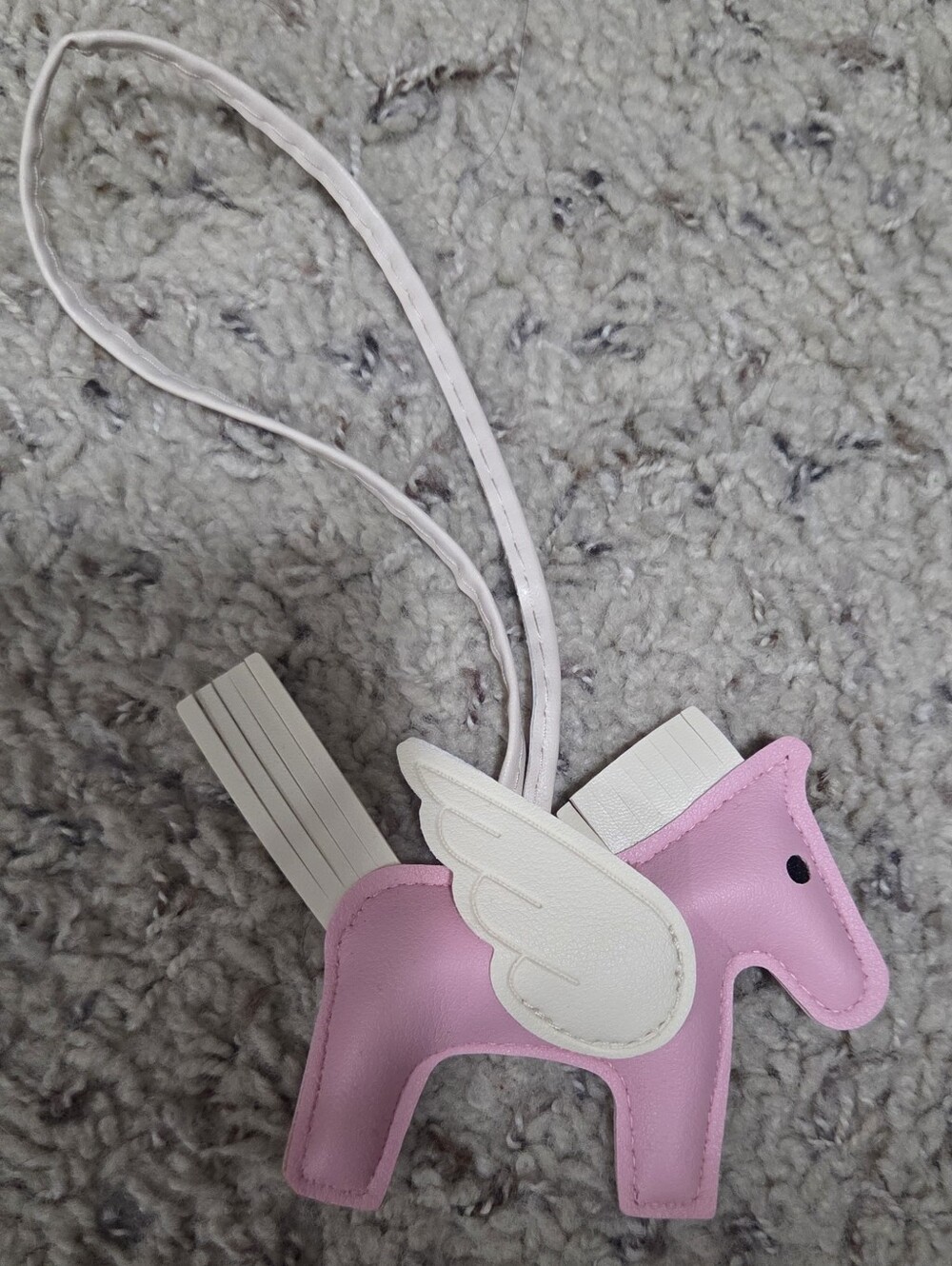 Pegasus Horse Bag Charm Pink Cream Leather Tassel Keychain Purse Charm